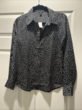 Ann Taylor Black and White Polka Dot Button-Up Blouse
